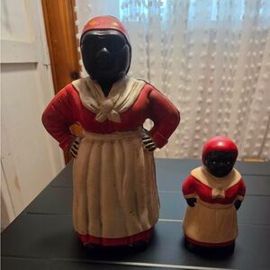 Pre WWII 1930’s Cast Iron Coin Bank Mammy w/1960’s Ceramic Coin Bank Mammy